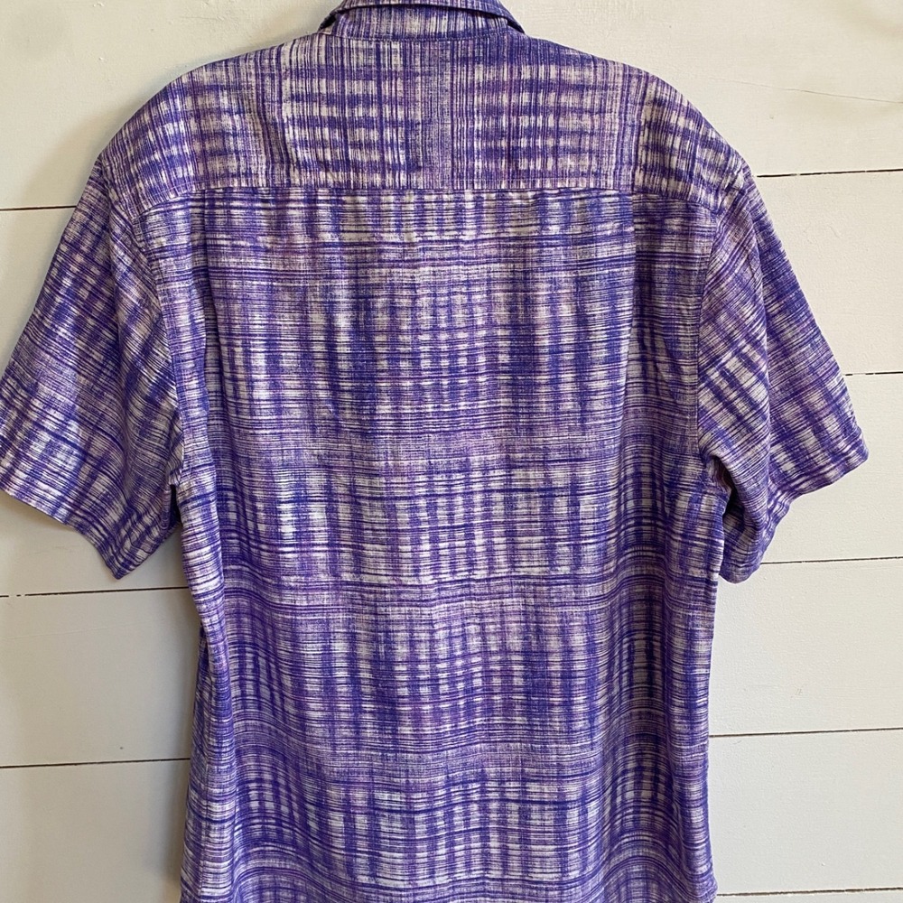 Tommy Bahama Button Up Shirt Purple Plaid Short Sleeve Casual - Silk M‎ - Picture 10 of 12